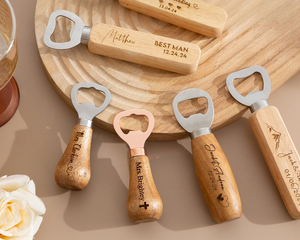 Ouvre-bouteille en bois personnalisé avec poignée en acier inoxydable, gravure personnalisée pour cadeaux de mariage et cadeaux de fête - Product Image 1