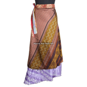 New Indian-Vintage Silk Sari Magic <b>Wrap</b> <b>Skirt</b>-Reversible Women Wear Vintage Silk Sari Long Length <b>Wrap</b> Around <b>Skirt</b> 2 Layers - Product Image 3
