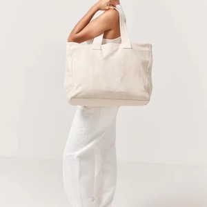 Printed Adjustable Washable Eco Friendly Beige Water Resistant <b>Canvas</b> Bag <b>Large</b> Capacity Woven Style - Product Image 1