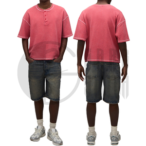 Camiseta de Manga Corta para Hombre, Color Rojo, Tejido Waffle, Cuello Redondo, Ribete en Contraste, Corte Regular, Color Sólido, 100% Algodón - Product Image 5