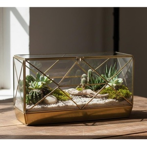 Terrario de Dos Formas Diferentes con Marco Dorado de Metal y Vidrio Transparente, Hecho a Mano en Acero Inoxidable - Product Image 2