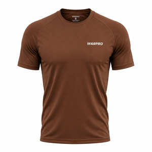 T-shirt sportif à manches courtes pour homme WARPRO, marron uni, séchage rapide, respirant, coupe classique, col rond, logo tricoté sur le devant - Product Image 4