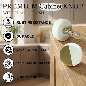 Modern White <b>Brass</b> Cabinet <b>Knobs</b> Round Minimalist Design for Kitchen Bathroom Bedroom Dresser Wardrobe Drawers Easy Installation - Product Image 2