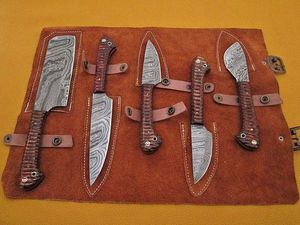 Juego de 5 Cuchillos de Cocina Hechos a Mano de Acero de Damasco con Hoja Recta y Punta Caída, con Mangos de Madera, Personalizables OEM/ODM/OBM - Product Image 4