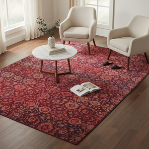 Hand-Knotted Silk & Wool <b>Rug</b> Oxidized Floral Distressed Design Low <b>Pile</b> Medium <b>Thickness</b> Luxury Living Room Carpet - Product Image 1