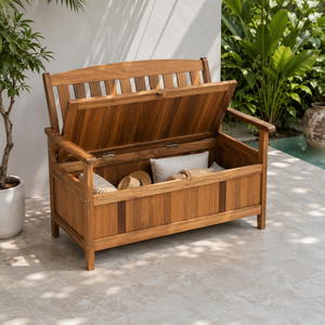 Banc de rangement extérieur en teck massif, banc de jardin, banc de terrasse pour hôtel, complexe hôtelier, villa - Product Image 3