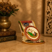 Support de téléphone portable en marbre fait main, motif paon peint à la main, artisanat indien traditionnel, pièce décorative de table