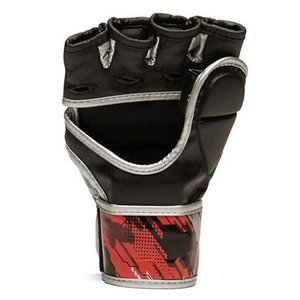 Rahsal Industries RI-MMG-019 MMA <b>Gloves</b> Half Finger Leather for Wrist Closure Unisex for Martial Arts Adults Red Black <b>Silver</b> - Product Image 2