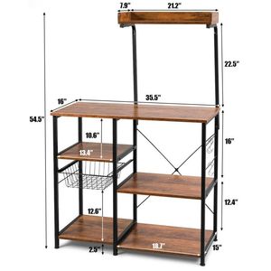 Scaffale da Cucina a 4 Ripiani con Cesto e 5 Ganci, Portaoggetti e Scaffalature - Product Image 4