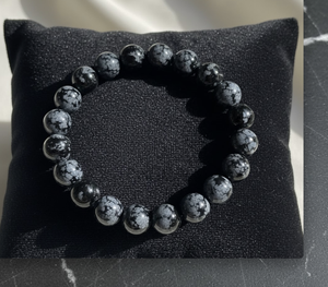 Handmade AAA Snow Flake obsedian Round Bead Bracelet – Polished Gemstone Stretch Bracelet for <b>Men</b> & Women - Product Image 4