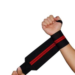 <b>Black</b> Red Contrast Stripe Wrist <b>Wraps</b> Weightlifting Heavy Duty Elastic Support Powerlifting Training Brace - Product Image 3