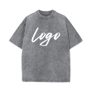 T-shirt homme délavé effet acide, col rond, manches courtes, coton vieilli, style streetwear décontracté pour l'été - Product Image 1