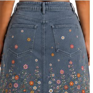 Customized Slate Blue Women Embroidered Crop Top and Skirt <b>Set</b> Floral Summer Two Piece Outfit Custom Logo OEM Wholesale Apparel - Product Image 6