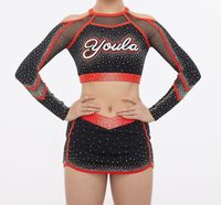 Ventes en gros de costumes de cheerleaders de haute qualité pour femmes, avec pierres, uniformes de cheerleading verts, costumes de danse pour écolières
