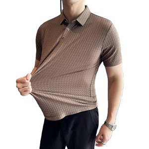 Polo de alta elasticidad para hombre, novedad de verano 2025, camiseta informal de manga corta con solapa de Waffle de seda helada de Color sólido, ropa para hombre - Product Image 1