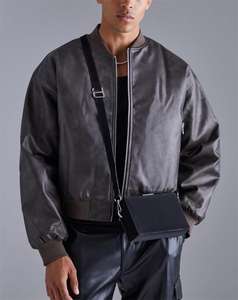 Veste en cuir PU lavé surdimensionnée de haute qualité pour hommes, coupe ample, avec col, coupe-vent - Product Image 2