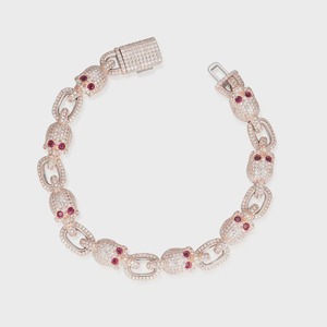 Bracelet à maillons tête de mort en argent 925 pour homme, plaqué or rose, avec diamants, chaîne hip-hop, œil rouge, bijoux gothiques pour motard - Product Image 1