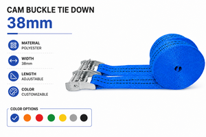 Sangle d'arrimage en polyester premium avec boucle à came 38mm 450kg sans crochet pour le transport de remorques et la sécurisation des marchandises Fabricant OEM - Product Image 4