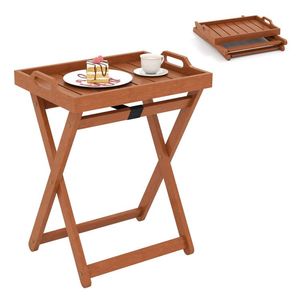 Portable Outdoor Wood <b>Tray</b> <b>Table</b> with Folding Frame for Side or End Use - Product Image 5