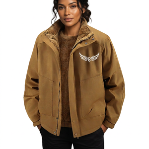 Veste marron pour homme avec doublure, logo brodé ailes, coupe-vent, décontractée, pour l'automne, fermeture éclair sur le devant - Product Image 2