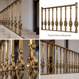 Rampe d'escalier classique en laiton avec balustres sculptés ornementaux pour hôtels de luxe, villas et grands escaliers - Product Image 5