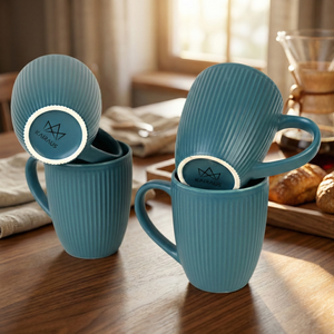 Turquoise Glazed Ceramic Coffee <b>Mug</b> Set of 4 Handmade <b>Large</b> Capacity Microwave Safe Tea <b>Mugs</b> - Product Image 4