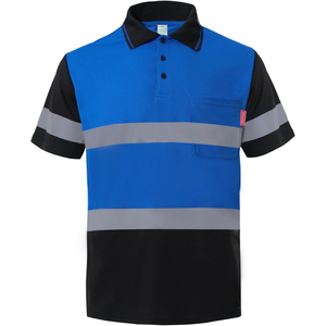 Polo de sécurité haute visibilité pour homme, manches courtes, bleu noir, bandes réfléchissantes, uniforme de travail, tissu tricoté à séchage rapide - Product Image 1
