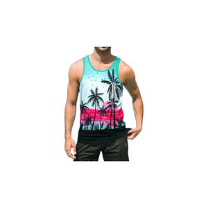 Camiseta sin mangas para hombre, camiseta de playa, camiseta de verano de manga corta con estampado gráfico de secado rápido, logotipo frontal sublimado, para gimnasio y entrenamiento. - Product Image 4
