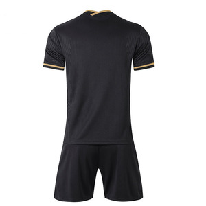 Conjunto de Camiseta y Pantalones Cortos de Fútbol Negros Lisos Personalizados con Detalles Dorados, Secado Rápido, Transpirables, Ligeros, Uniforme de Fútbol, Ropa Deportiva de Equipo para Verano - Product Image 2