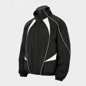 Veste coupe-vent de sport pour homme personnalisée, veste de sport à fermeture éclair avec panneaux contrastés noir et blanc - Product Image 6
