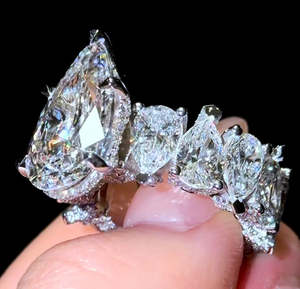 Designer Pear Drop 3 Carat D-Vvs Lab Moissanite Diamonds 14K Real Solid Gold Engagement Band <b>Ring</b> - Product Image 6