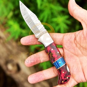Couteau pliant artisanal OEM en acier Damas avec manche en bois dur, couteau utilitaire EDC ultra-affûté - Product Image 1