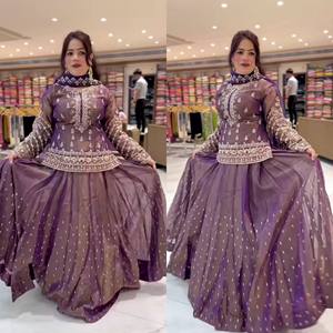Lehenga Choli de Diseño Premium, Listo para Usar, con Dupatta, en Seda Simmer Gloriosa con Bordado, Color Morado - Product Image 1