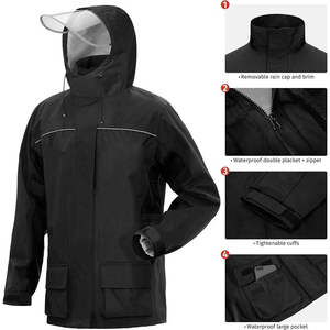 Traje Impermeable para Hombre, Chaqueta con Capucha y Pantalones, Conjunto de Parka para Exteriores, Negro, Recubierto de Poliéster, Resistente al Viento - Product Image 2