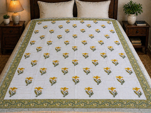 Hand Block Print Quilt Jaipuri Razai Cotton Bedspread Floral Bedding Lightweight Summer Quilt King Queen - Product Image 1