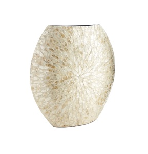 Luxury Mother of Pearl Mosaic <b>Vase</b> – Pearlescent Shimmering Cream & Ivory Tabletop Centerpiece for Living Room Styling - Product Image 2