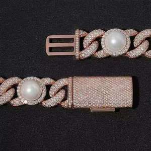 ZAWO HOUSE Fully Iced Lab Freshwater Pearl Moissanite Diamond Cuban Link Chain <b>Silver</b> Plated Luxury Hip Hop Customized Jewelry - Product Image 4