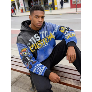 Sudadera Oversize de Estilo Urbano con Estampado Digital Azul Lavado al Ácido, Ecológica, de Alto Gramaje (330 GSM), con Efecto Desgastado y Logotipo Personalizado OEM - Product Image 3