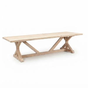 Rustic <b>Solid</b> <b>Wood</b> Long Dining Table Farmhouse X Cross Trestle Leg Large Rectangular Teak Wooden Table Dining Room Furniture <b>Desk</b> - Product Image 1