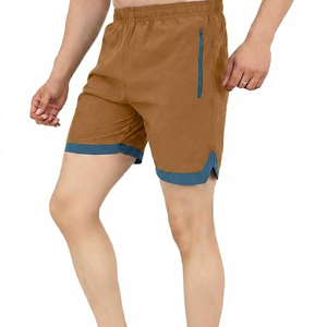 Pantalones cortos deportivos de secado rápido con bolsillo con cremallera, cintura elástica, longitud media, de poliéster tejido, ligeros para correr, para hombre - Product Image 5