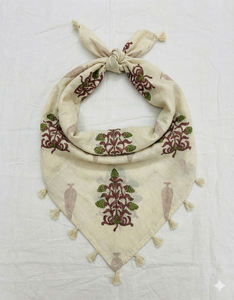 Pañuelo para la Cabeza Estilo Bagru, de Algodón con Tinte Natural, Diseño Cuadrado, Accesorio de Vestir para Mujer, Distribución Mundial - Product Image 5