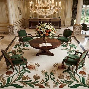 Tapis d'intérieur rectangulaire en laine tuftée à la main à motif floral, à poils moyens, antidérapant, pour salon, style transitionnel, décoration intérieure - Product Image 2