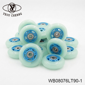 YEOU CHERNG 76mm PU <b>Wheels</b> WB08076LT90-1 Light Blue with Blue Core 8-Pack - Product Image 5