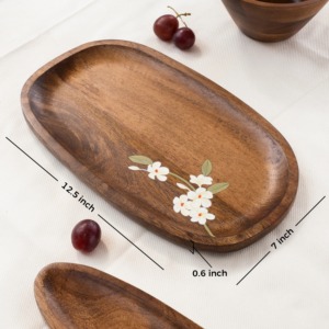 Plateau de service rond en bois d'acacia naturel, plateau alimentaire pour fromage, fruits, en-cas, décoration de cuisine et de salle à manger - Product Image 1