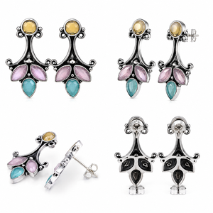Fashion Purple Multi Stone Drop <b>Earrings</b> for Women | Elegant Gemstone Stud <b>Dangle</b> <b>Earrings</b> | Wholesale Jewelry - Product Image 1