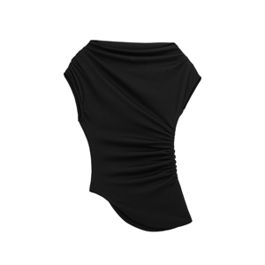 Women's Asymmetrical Camis Tank <b>Top</b> <b>Built</b>-<b>in</b> <b>Bra</b> White & Black Ribbed 100% Cotton XS - Product Image 2