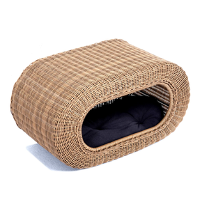 Artex HaiNam Rattan Cat Bed Cave Oval Indoor All Seasons Breathable Minimalist Design Removable Washable Black <b>Cushion</b> - Product Image 1