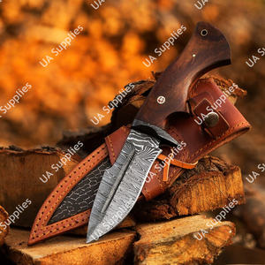 Cuchillo de caza y camping DIY de hoja fija de acero de Damasco hecho a mano, punta caída, con funda de palisandro natural, OEM/ODM, superventas - Product Image 5