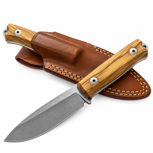 Cuchillos de Caza con Mango de Madera Natural Marrón, Hoja Fija Gris y Funda de Cuero Marrón para Acampar, Hacer Senderismo y Viajar al Aire Libre - Product Image 5