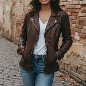 Veste en cuir de mouton pour femme, vêtement d'extérieur d'hiver, décontractée, réversible, imperméable, écologique - Product Image 1